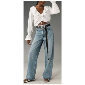 Anthropologie Maeve White Cutwork Lace Collared Blouse